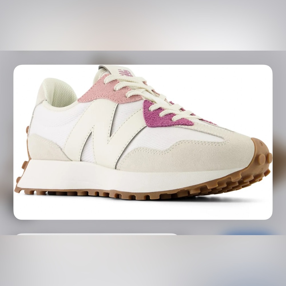New Balance & CALIA 327 Women's Cream and Pink Sneakers